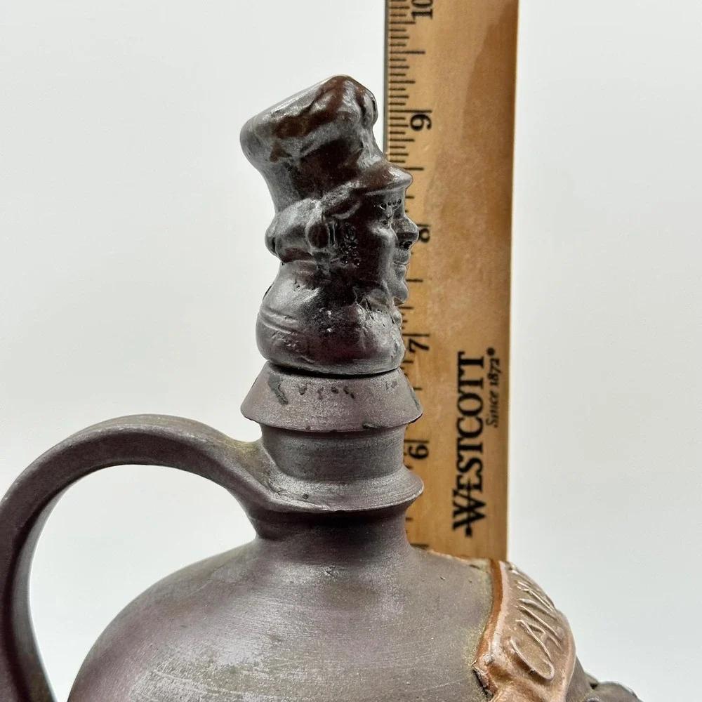 Calvados Vintage French Stoneware Decanter Jug with Figural Head Stopper